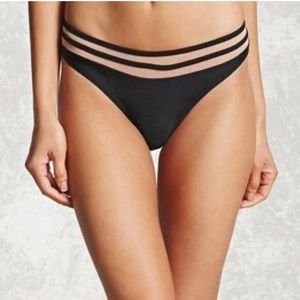 Forever 21 Black/Nude Mesh Paneled Bikini Bottoms